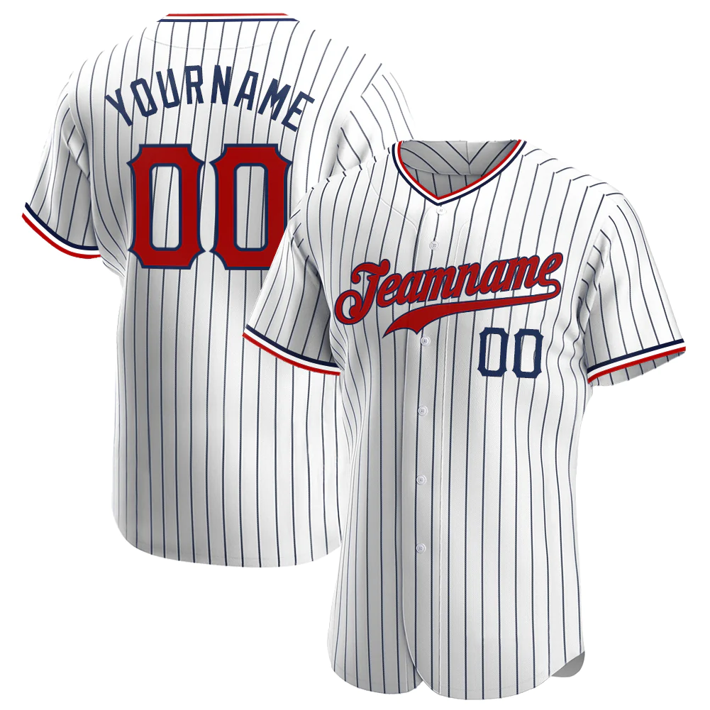 Custom White Navy Pinstripe Red-Navy Authentic Baseball Jersey Unisex T-shirt, Sweatshirt, Hoodie, Long Sleeve Tee - T-Shirt, Sweatshirt, Hoodie