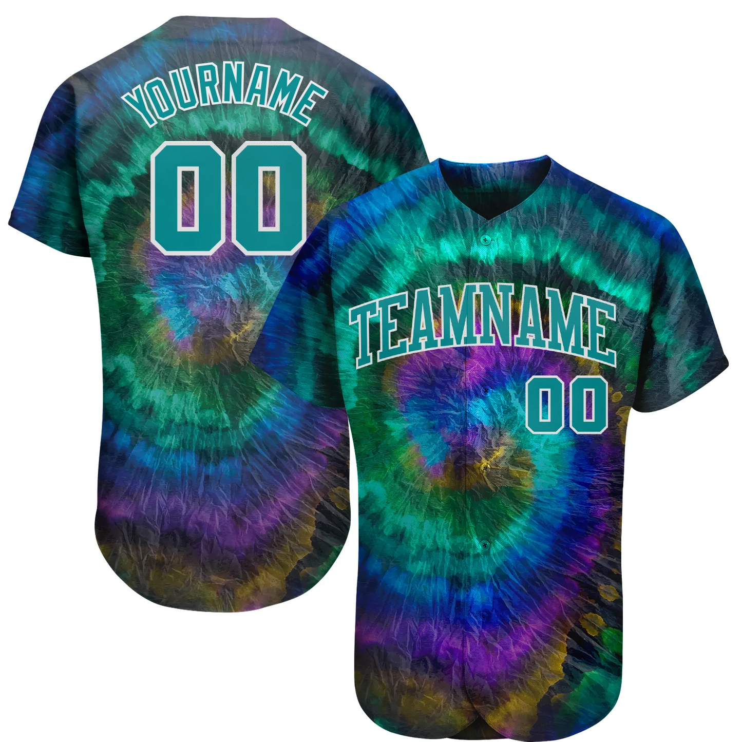 Custom Tie Dye Teal-White 3D Authentic Baseball Jersey Unisex T-shirt, Sweatshirt, Hoodie, Long Sleeve Tee - T-Shirt, Sweatshirt, Hoodie