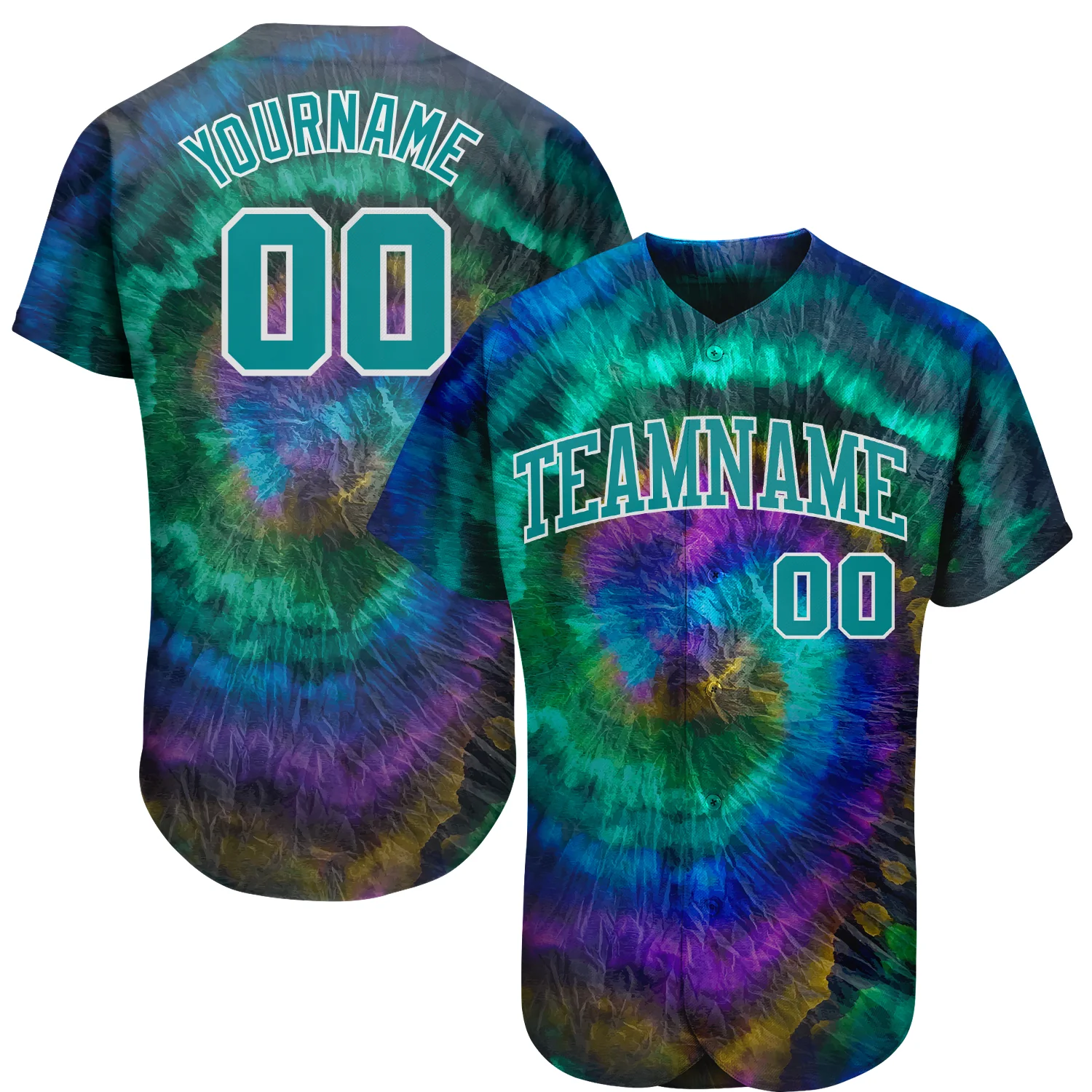Custom Tie Dye Teal-White 3D Authentic Baseball Jersey Unisex T-shirt, Sweatshirt, Hoodie, Long Sleeve Tee - T-Shirt, Sweatshirt, Hoodie