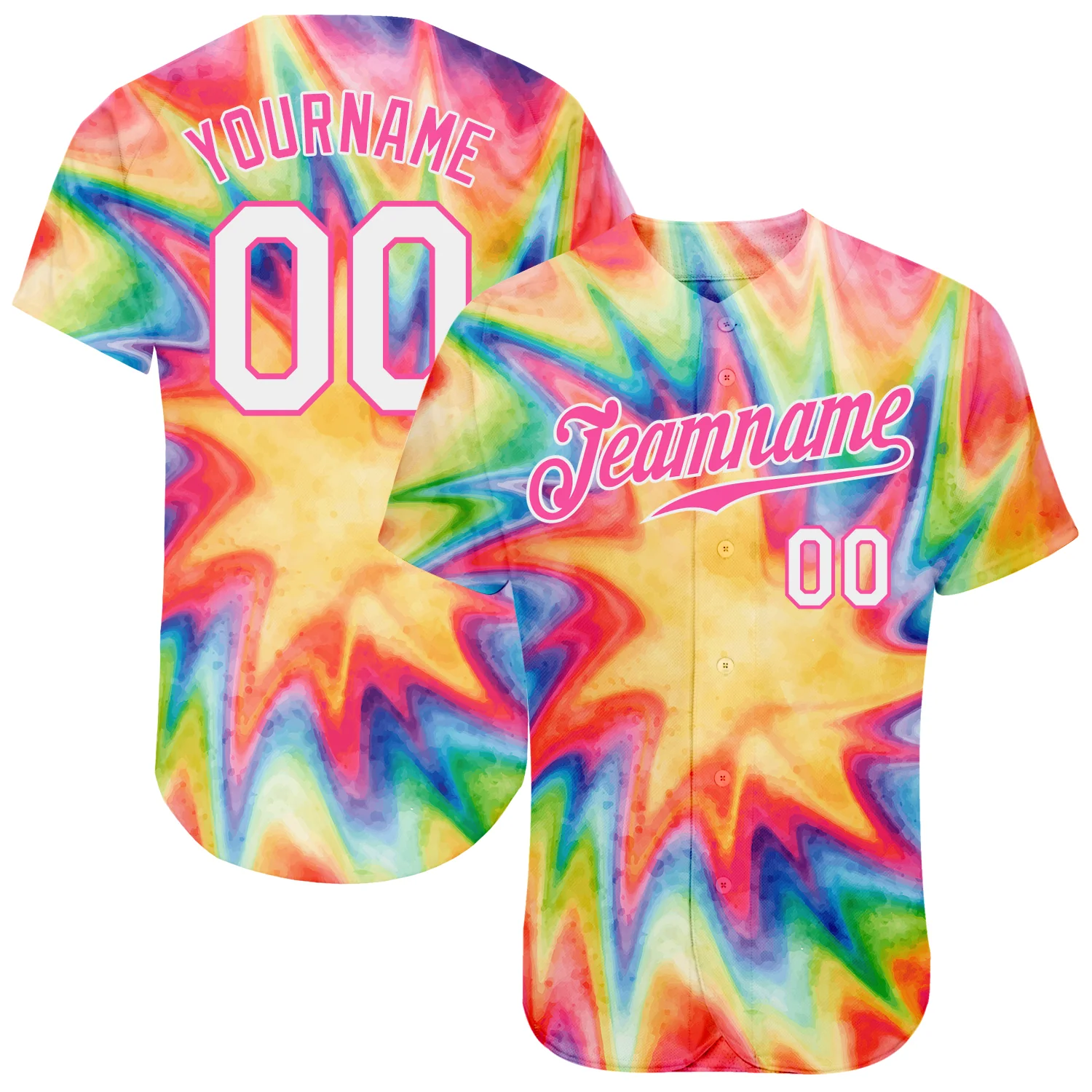 Custom Tie Dye White-Pink 3D Watercolor Rainbow Authentic Baseball Jersey Unisex T-shirt, Sweatshirt, Hoodie, Long Sleeve Tee - T-Shirt, Sweatshirt, Hoodie