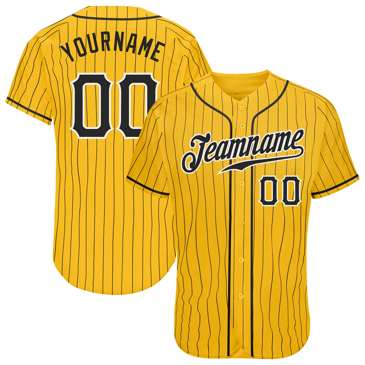 Custom Yellow Black Pinstripe Black-White Authentic Baseball Jersey Unisex T-shirt, Sweatshirt, Hoodie, Long Sleeve Tee - T-Shirt, Sweatshirt, Hoodie