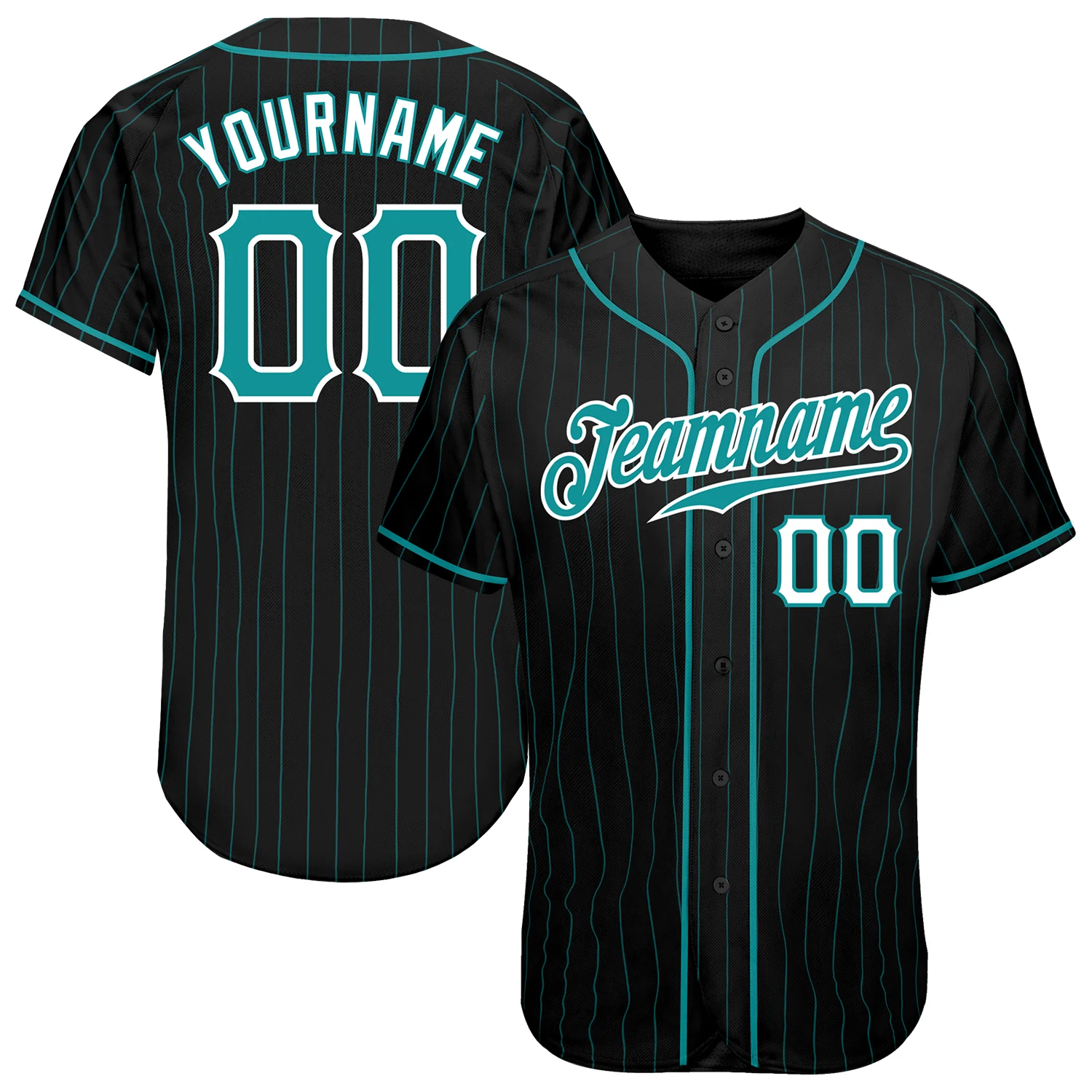 Custom Black Aqua Pinstripe Teal-White Authentic Baseball Jersey Unisex T-shirt, Sweatshirt, Hoodie, Long Sleeve Tee - T-Shirt, Sweatshirt, Hoodie