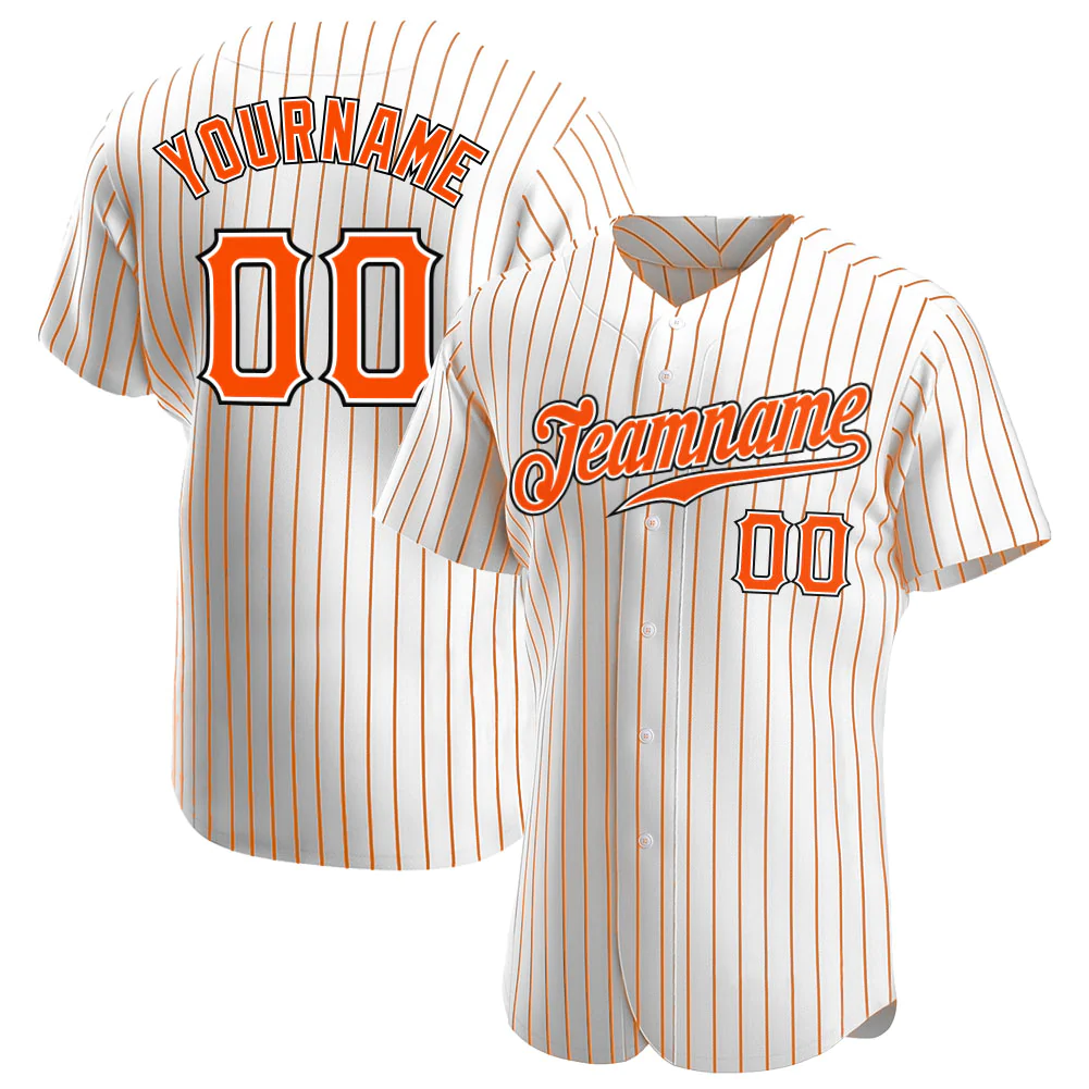 Custom White Orange Pinstripe Orange-Black Authentic Baseball Jersey Unisex T-shirt, Sweatshirt, Hoodie, Long Sleeve Tee - T-Shirt, Sweatshirt, Hoodie