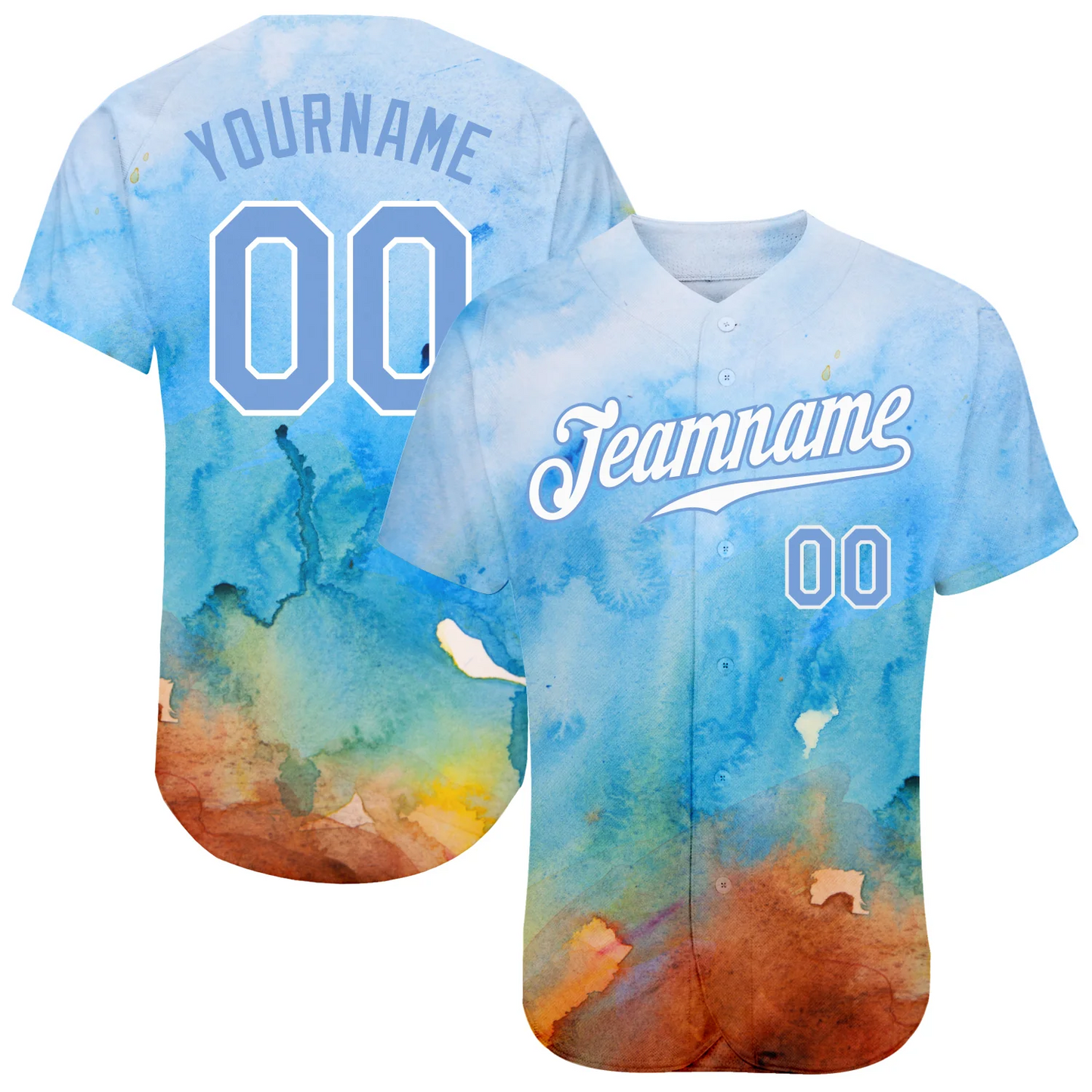 Custom Tie Dye Light Blue-White 3D Authentic Baseball Jersey Unisex T-shirt, Sweatshirt, Hoodie, Long Sleeve Tee - T-Shirt, Sweatshirt, Hoodie