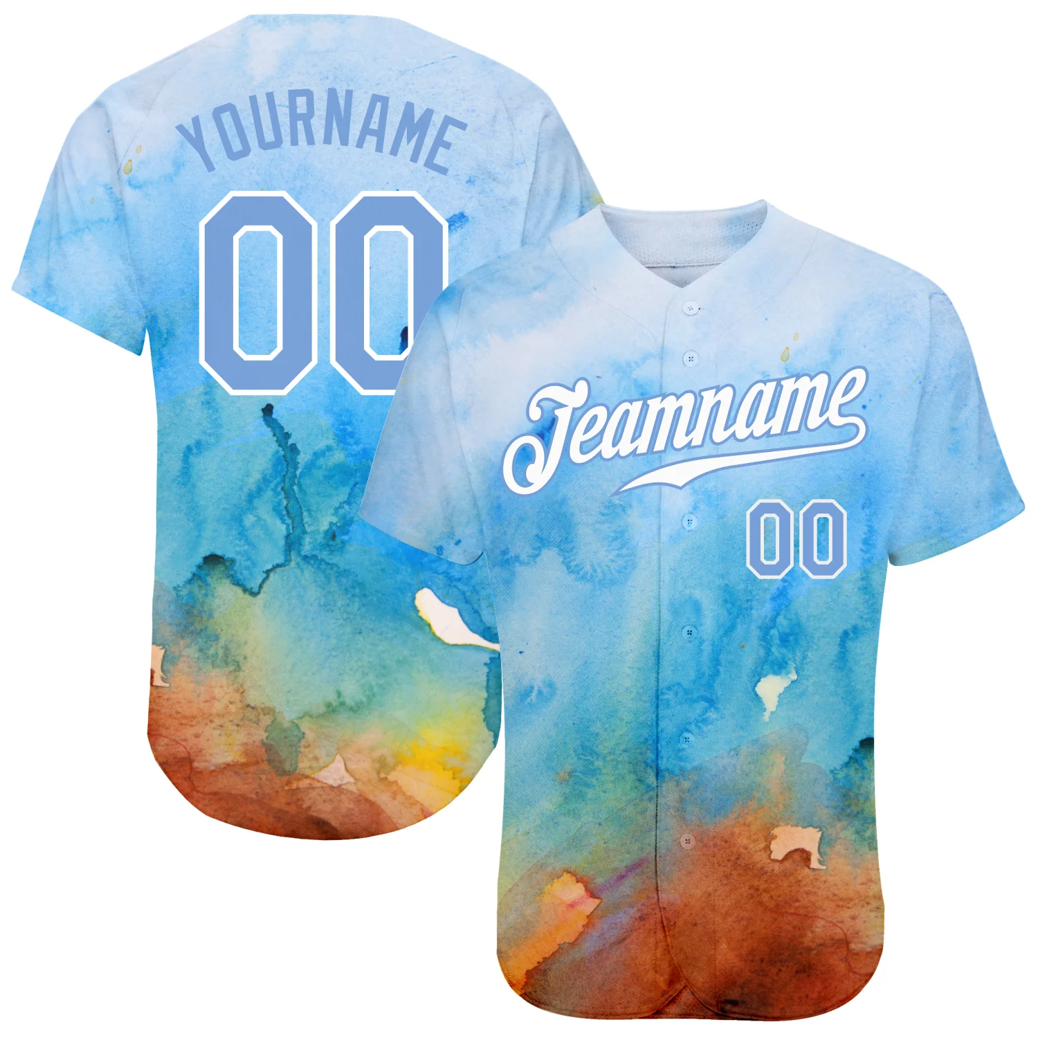 Custom Tie Dye Light Blue-White 3D Authentic Baseball Jersey Unisex T-shirt, Sweatshirt, Hoodie, Long Sleeve Tee - T-Shirt, Sweatshirt, Hoodie
