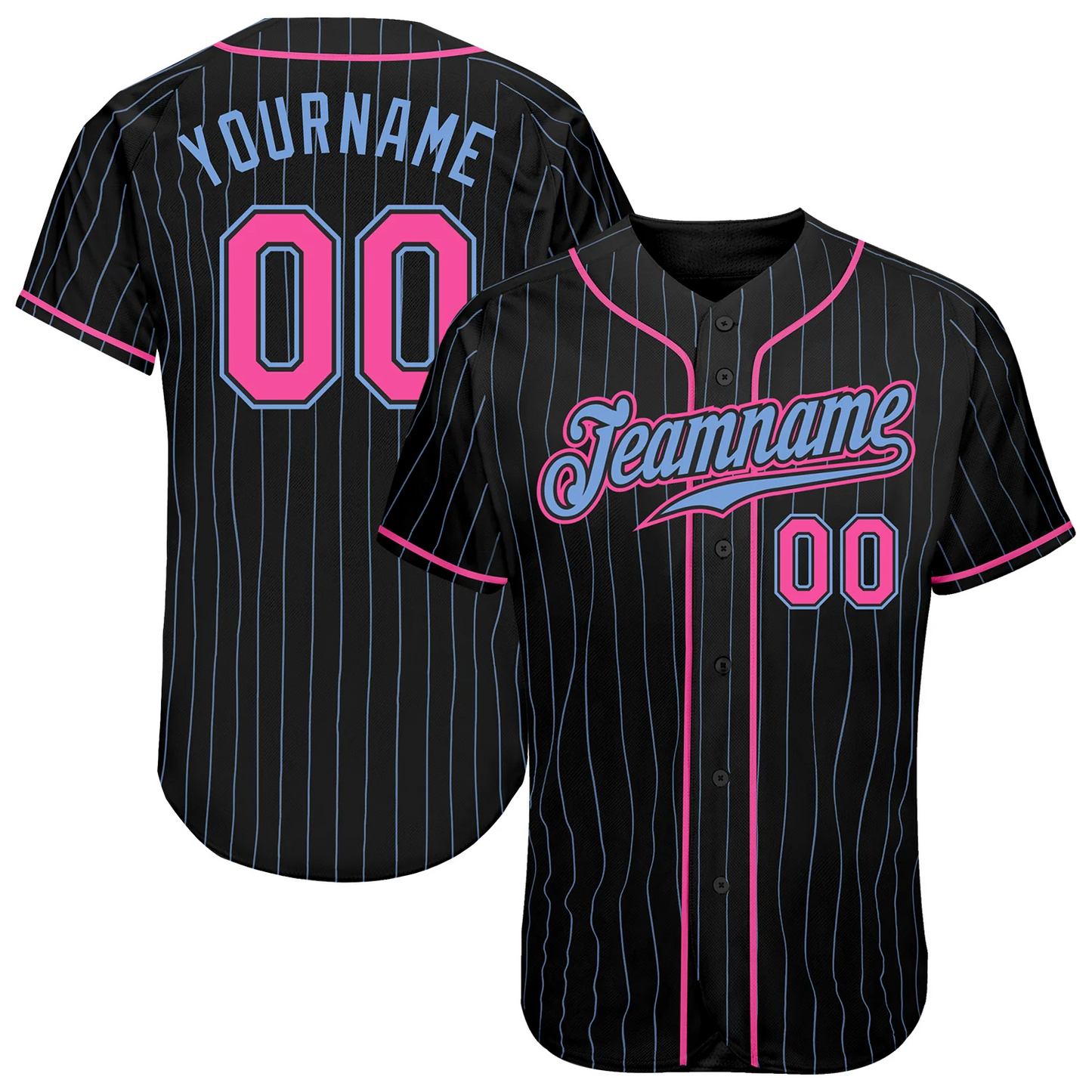 Custom Black Light Blue Pinstripe Pink-Light Blue Authentic Baseball Jersey Unisex T-shirt, Sweatshirt, Hoodie, Long Sleeve Tee - T-Shirt, Sweatshirt, Hoodie