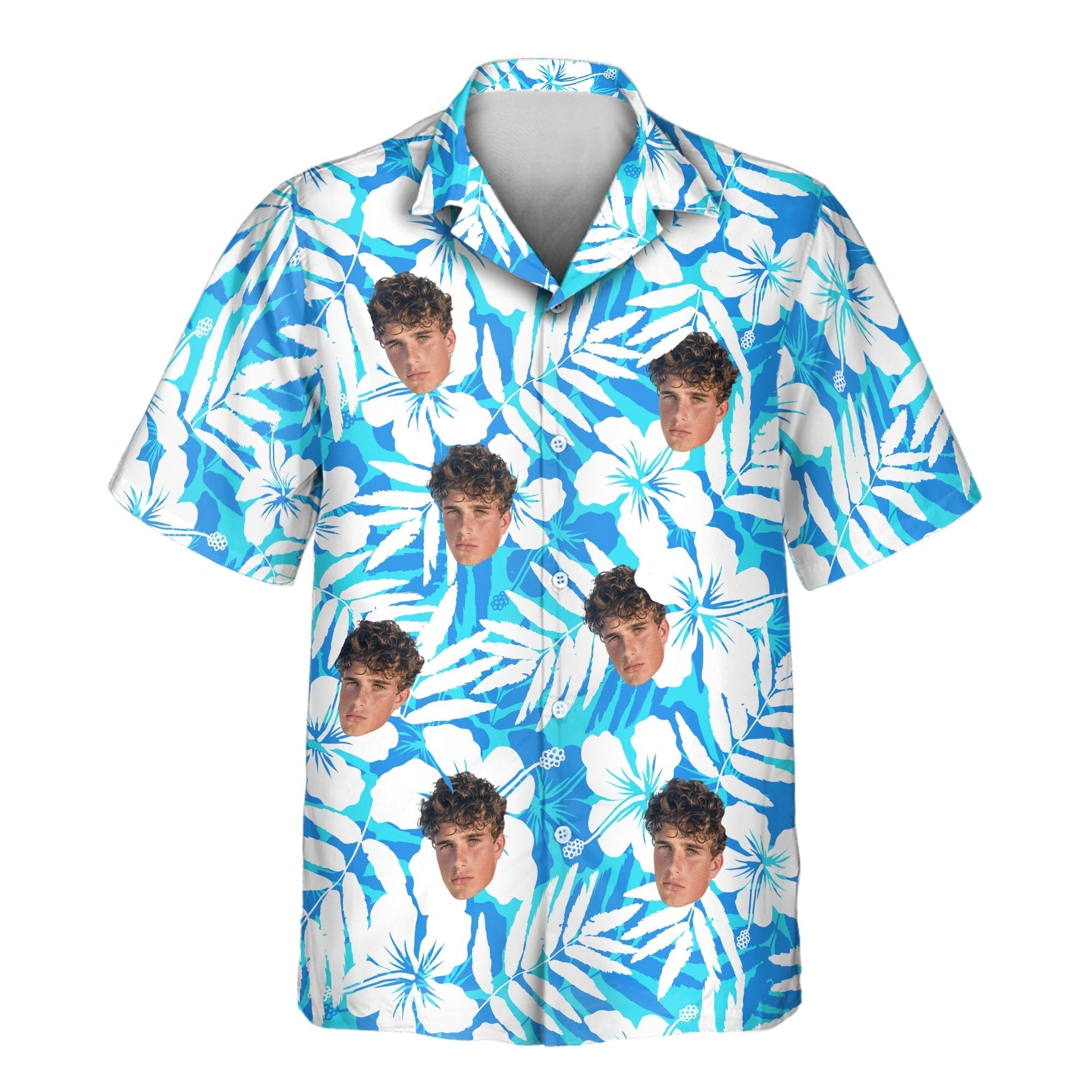 Blue Hibiscus Breeze | Aloha Custom Hawaiian Shirts with Faces or Logos Unisex T-shirt, Sweatshirt, Hoodie, Long Sleeve Tee - T-Shirt, Sweatshirt, Hoodie