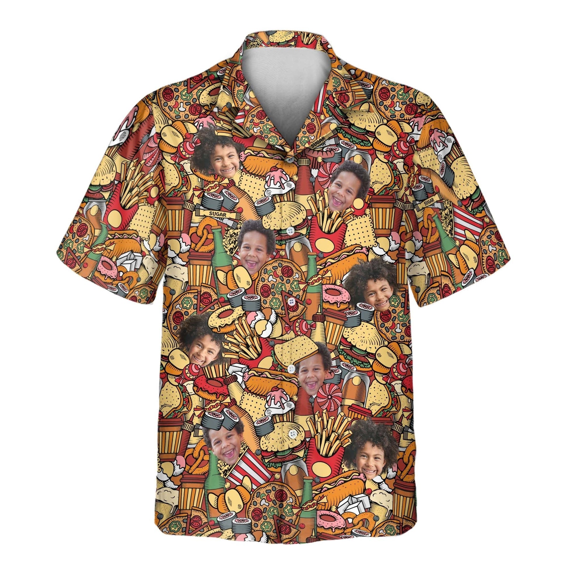 Fast Food Party | Aloha Custom Hawaiian Shirts with Faces or Logos Unisex T-shirt, Sweatshirt, Hoodie, Long Sleeve Tee - T-Shirt, Sweatshirt, Hoodie