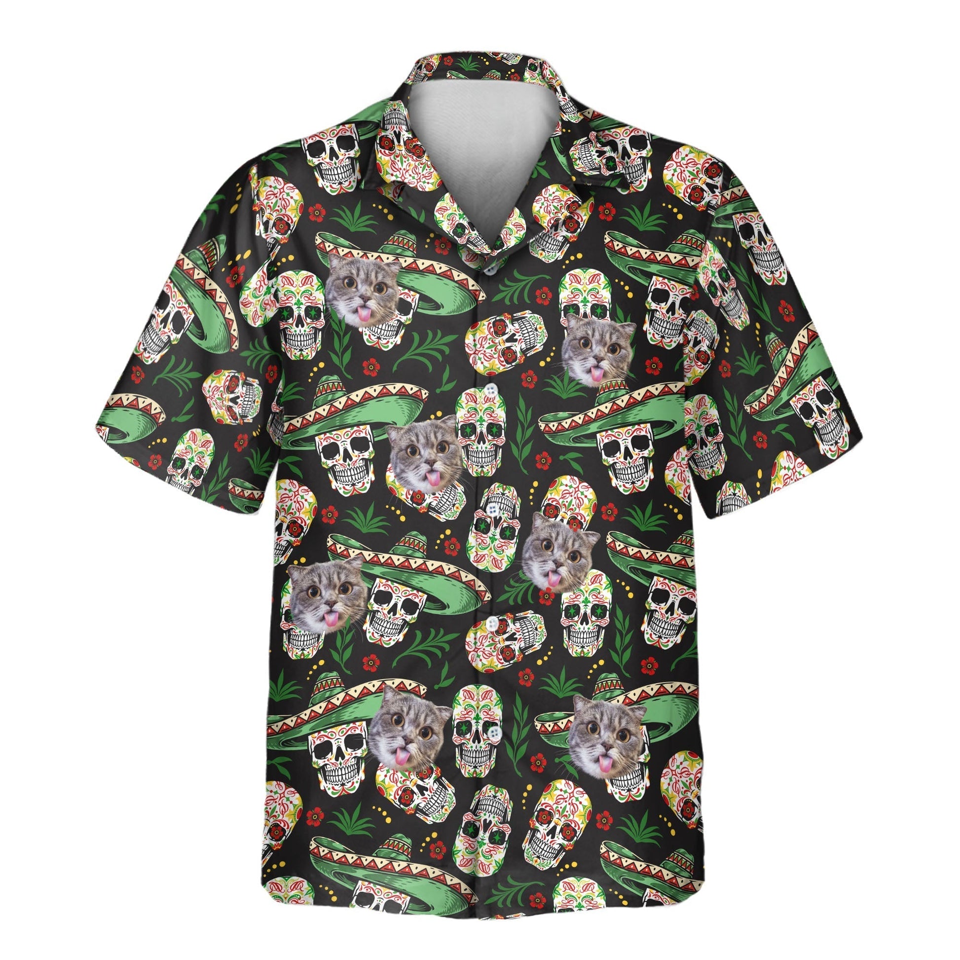 Fiesta Skull Vibes | Aloha Custom Hawaiian Shirts with Faces or Logos Unisex T-shirt, Sweatshirt, Hoodie, Long Sleeve Tee - T-Shirt, Sweatshirt, Hoodie