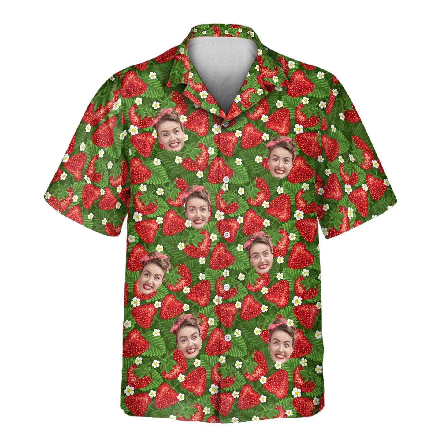 Juicy Strawberry Tropics | Aloha Custom Hawaiian Shirts with Faces or Logos Unisex T-shirt, Sweatshirt, Hoodie, Long Sleeve Tee - T-Shirt, Sweatshirt, Hoodie