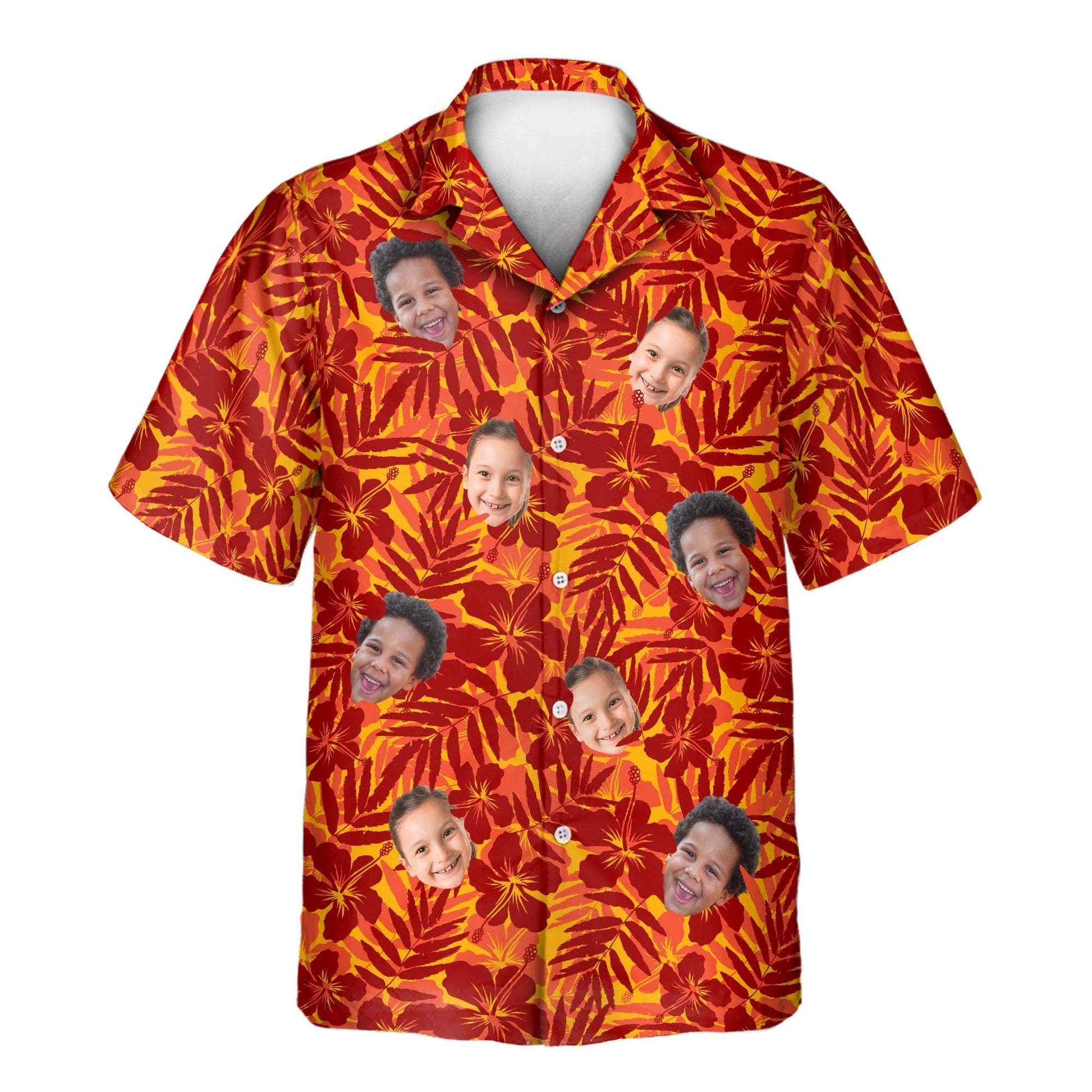 Red and Orange Tropical Silhouettes | Aloha Custom Hawaiian Shirts with Faces or Logos Unisex T-shirt, Sweatshirt, Hoodie, Long Sleeve Tee - T-Shirt, Sweatshirt, Hoodie