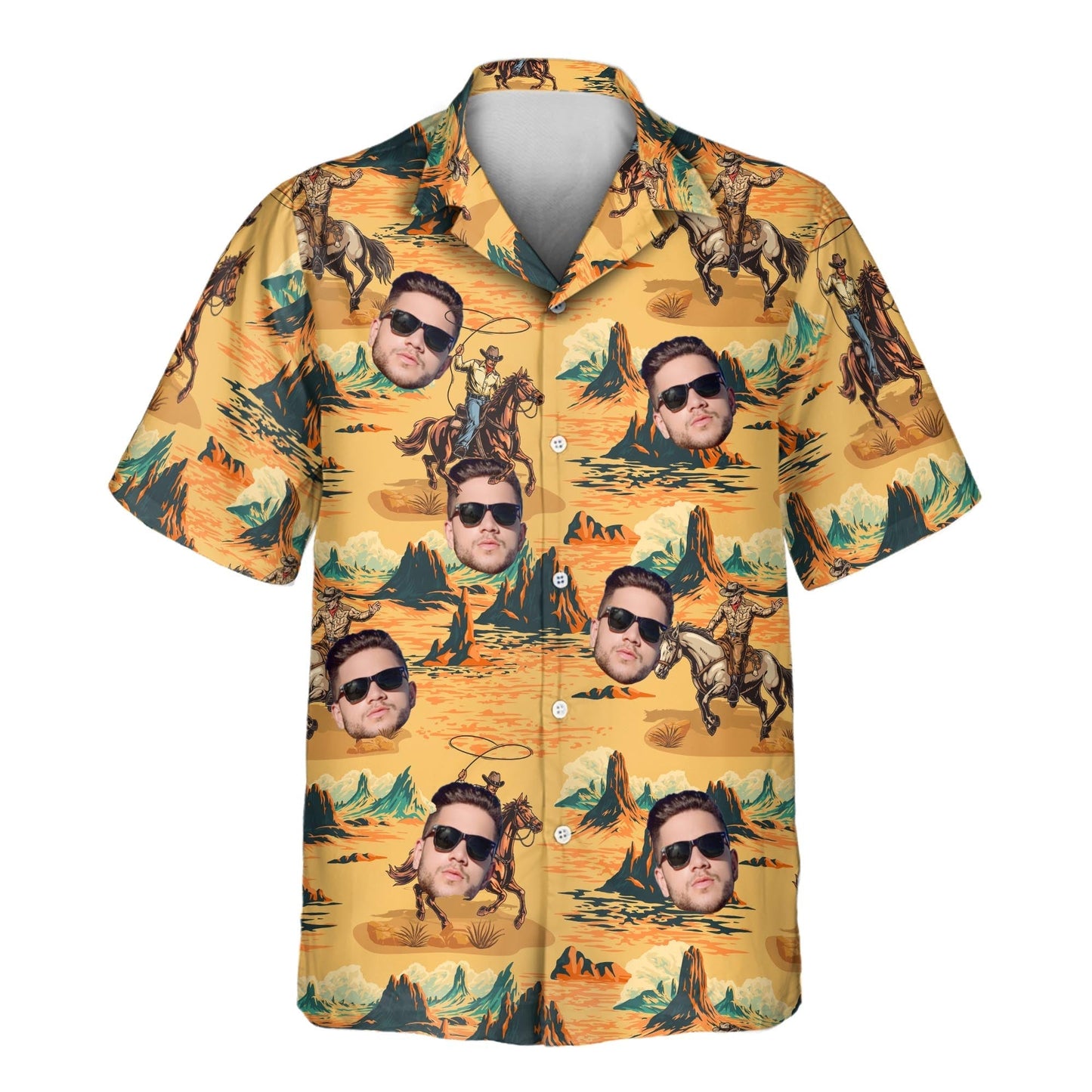 Retro Cowboy Rider | Aloha Custom Hawaiian Shirts with Faces or Logos Unisex T-shirt, Sweatshirt, Hoodie, Long Sleeve Tee - T-Shirt, Sweatshirt, Hoodie