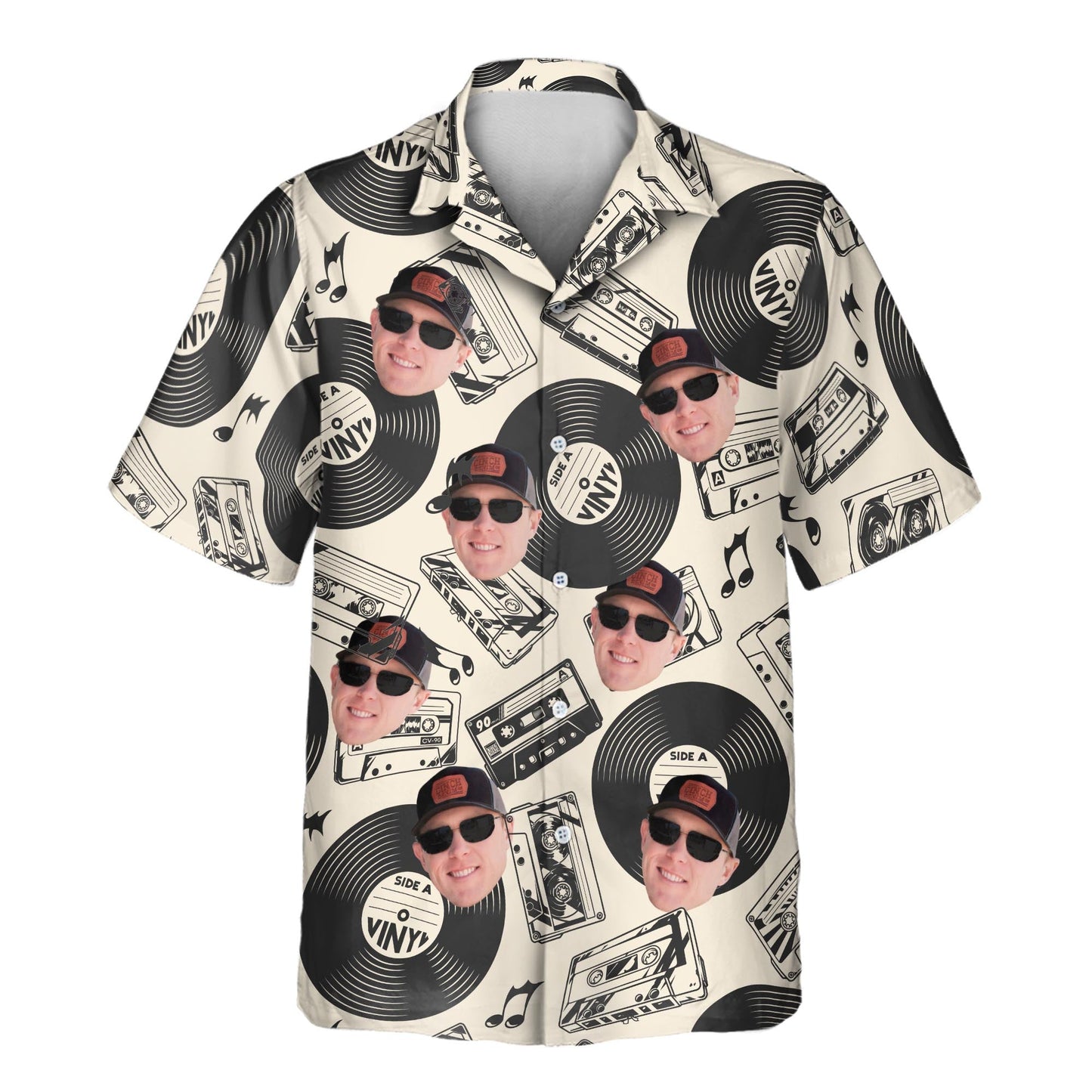 Retro Record Vibes | Aloha Custom Hawaiian Shirts with Faces or Logos Unisex T-shirt, Sweatshirt, Hoodie, Long Sleeve Tee - T-Shirt, Sweatshirt, Hoodie