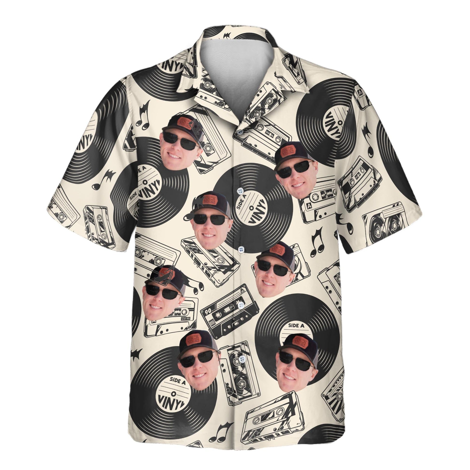Retro Record Vibes | Aloha Custom Hawaiian Shirts with Faces or Logos Unisex T-shirt, Sweatshirt, Hoodie, Long Sleeve Tee - T-Shirt, Sweatshirt, Hoodie