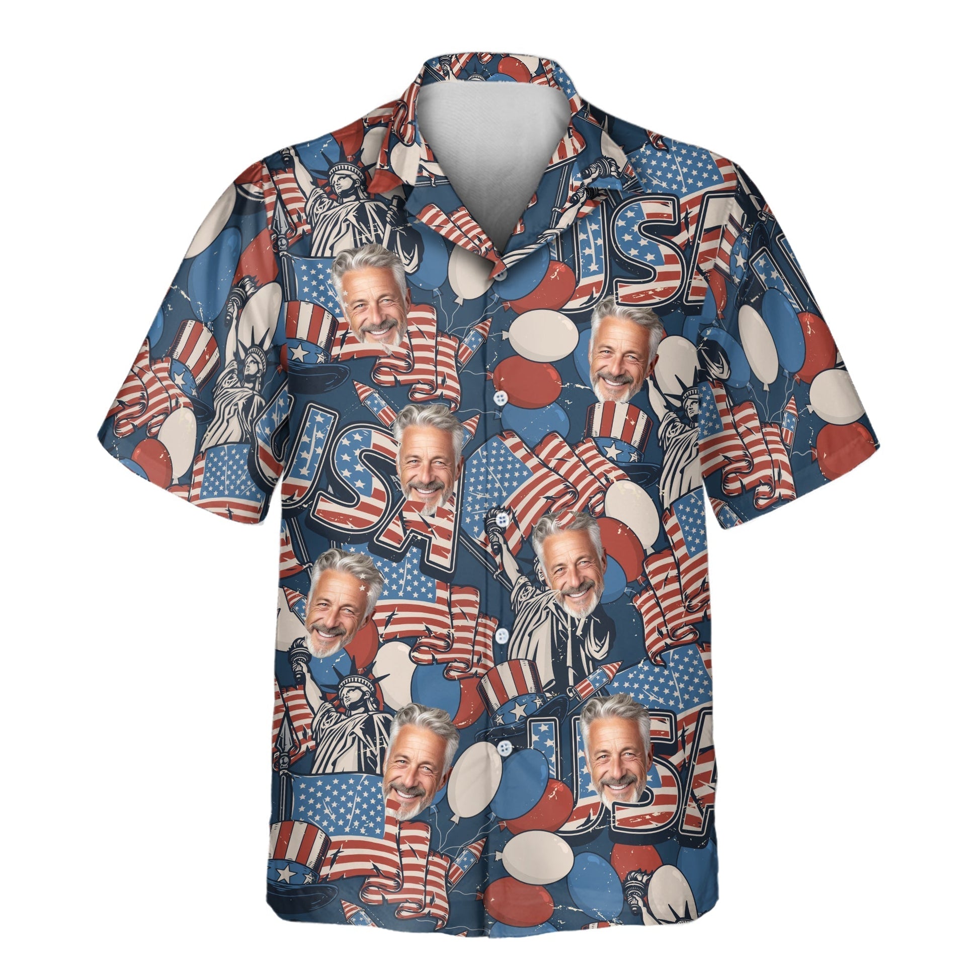 Retro USA Flag | Aloha Custom Hawaiian Shirts with Faces or Logos Unisex T-shirt, Sweatshirt, Hoodie, Long Sleeve Tee - T-Shirt, Sweatshirt, Hoodie