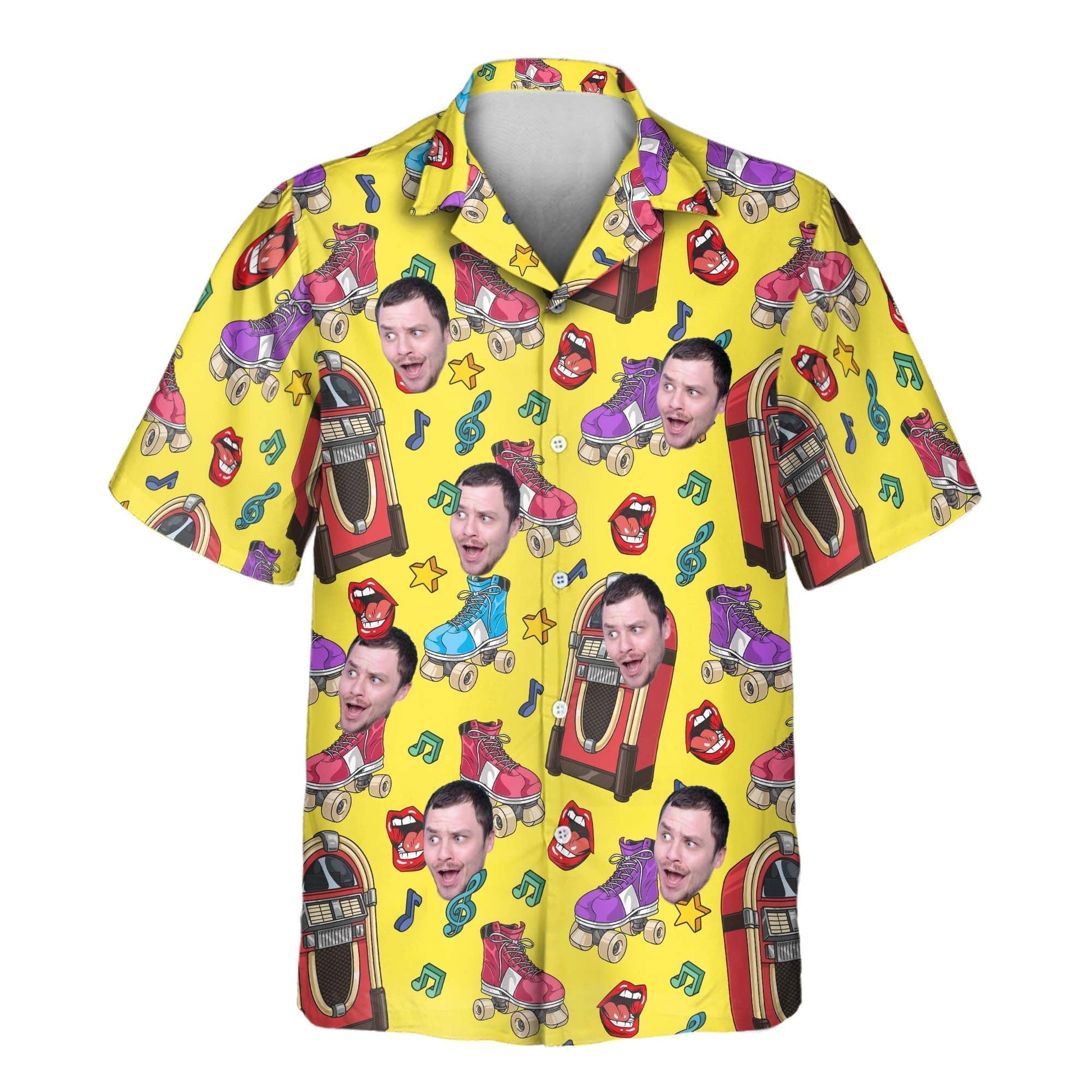 Retro Vinyl Vibes | Aloha Custom Hawaiian Shirts with Faces or Logos Unisex T-shirt, Sweatshirt, Hoodie, Long Sleeve Tee - T-Shirt, Sweatshirt, Hoodie