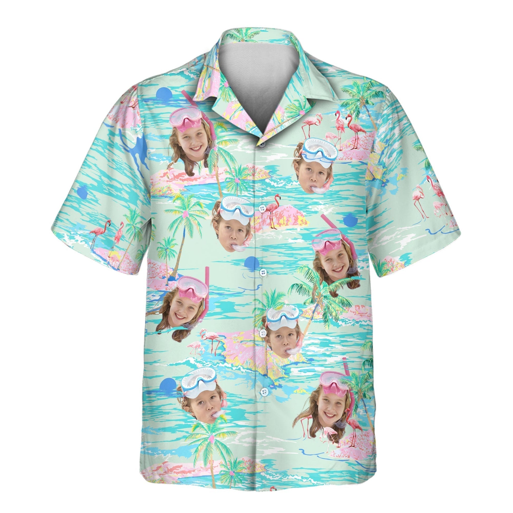 Tropical Flamingo Paradise | Aloha Custom Hawaiian Shirts with Faces or Logos Unisex T-shirt, Sweatshirt, Hoodie, Long Sleeve Tee - T-Shirt, Sweatshirt, Hoodie