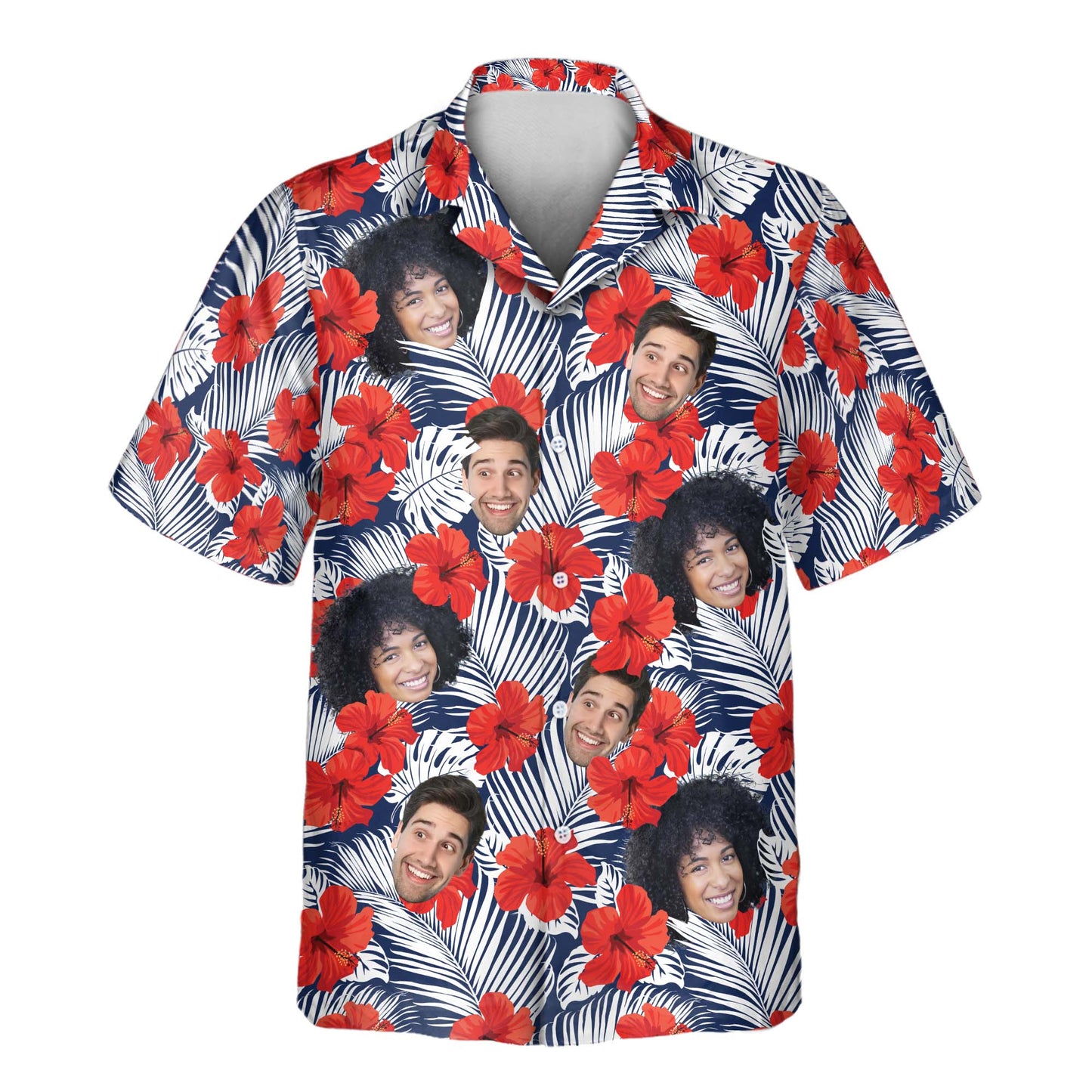 Red Hibiscus Tropics | Aloha Custom Hawaiian Shirts with Faces or Logos Unisex T-shirt, Sweatshirt, Hoodie, Long Sleeve Tee - T-Shirt, Sweatshirt, Hoodie