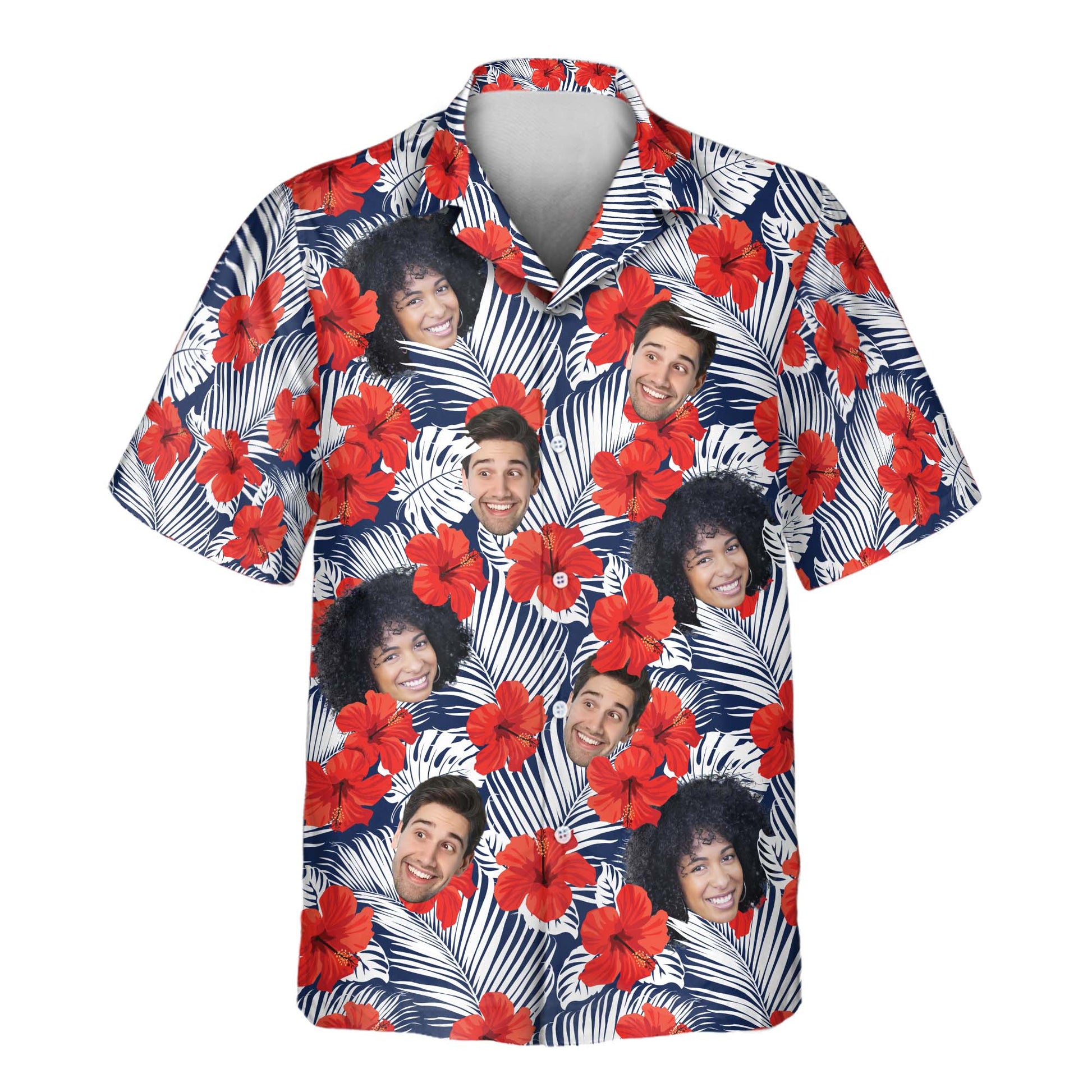 Red Hibiscus Tropics | Aloha Custom Hawaiian Shirts with Faces or Logos Unisex T-shirt, Sweatshirt, Hoodie, Long Sleeve Tee - T-Shirt, Sweatshirt, Hoodie