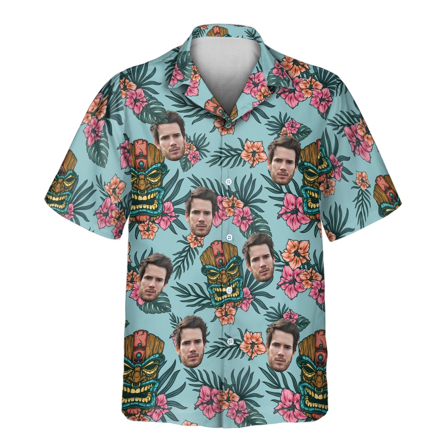 Tropical Tiki Mask | Aloha Custom Hawaiian Shirts with Faces or Logos Unisex T-shirt, Sweatshirt, Hoodie, Long Sleeve Tee - T-Shirt, Sweatshirt, Hoodie