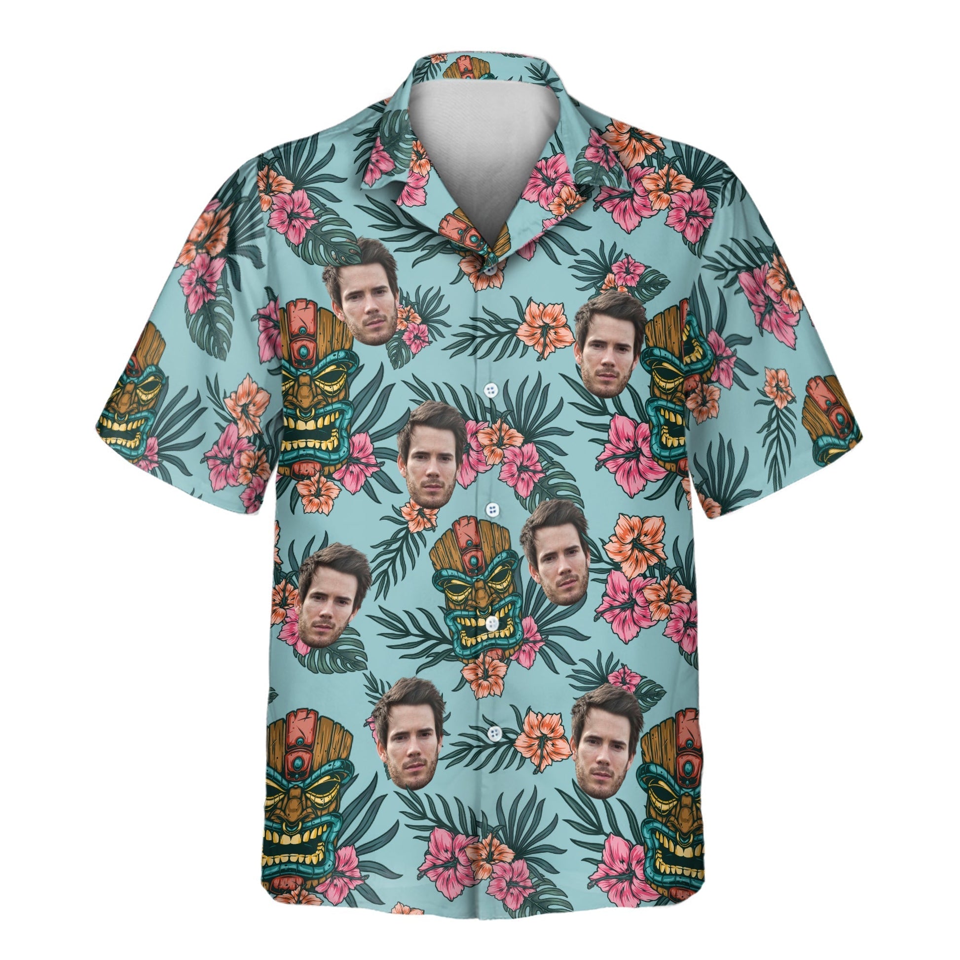 Tropical Tiki Mask | Aloha Custom Hawaiian Shirts with Faces or Logos Unisex T-shirt, Sweatshirt, Hoodie, Long Sleeve Tee - T-Shirt, Sweatshirt, Hoodie