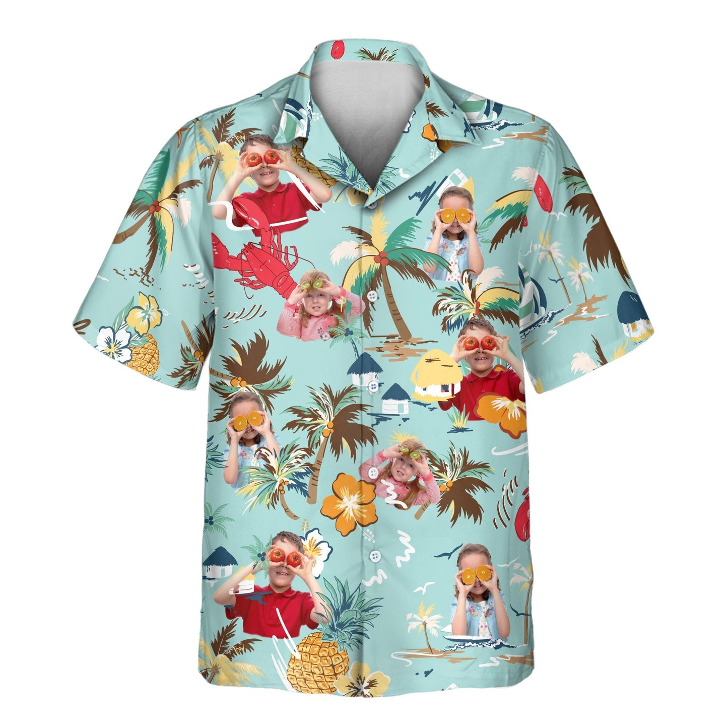 Turquoise Tropical Island | Aloha Custom Hawaiian Shirts with Faces or Logos Unisex T-shirt, Sweatshirt, Hoodie, Long Sleeve Tee - T-Shirt, Sweatshirt, Hoodie