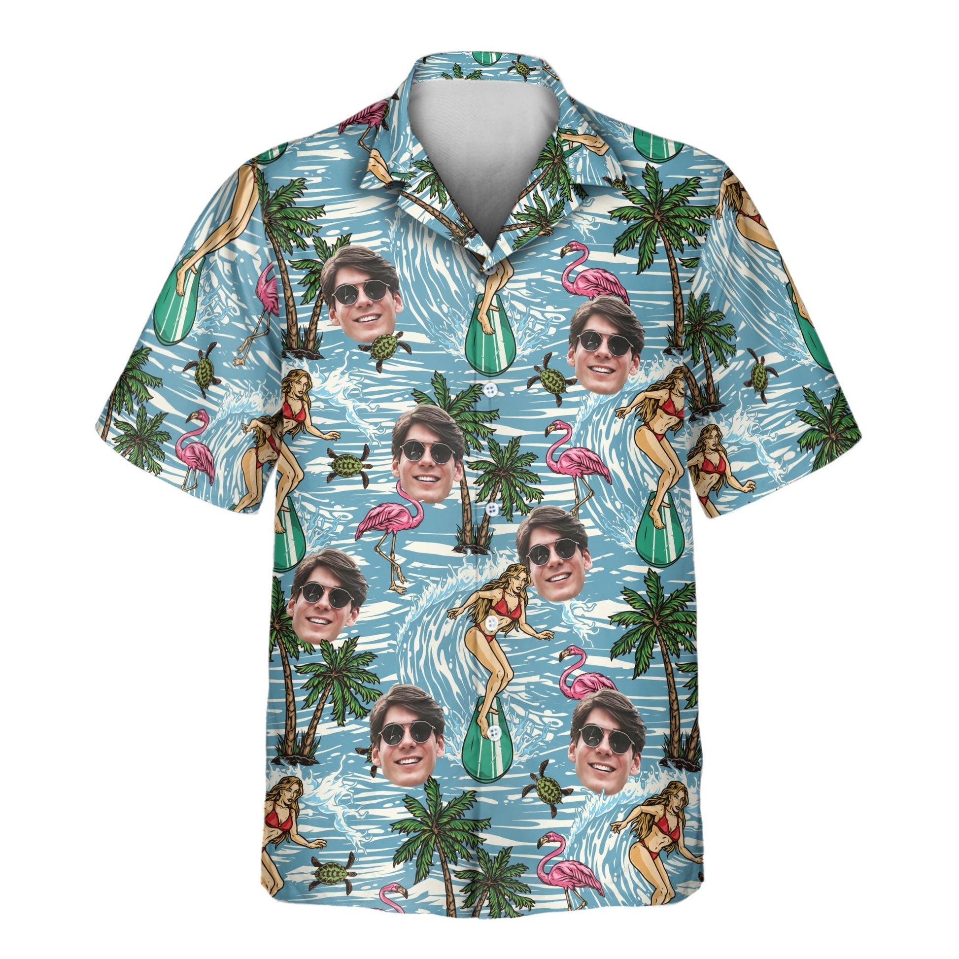 Vintage Surf & Sun | Aloha Custom Hawaiian Shirts with Faces or Logos Unisex T-shirt, Sweatshirt, Hoodie, Long Sleeve Tee - T-Shirt, Sweatshirt, Hoodie