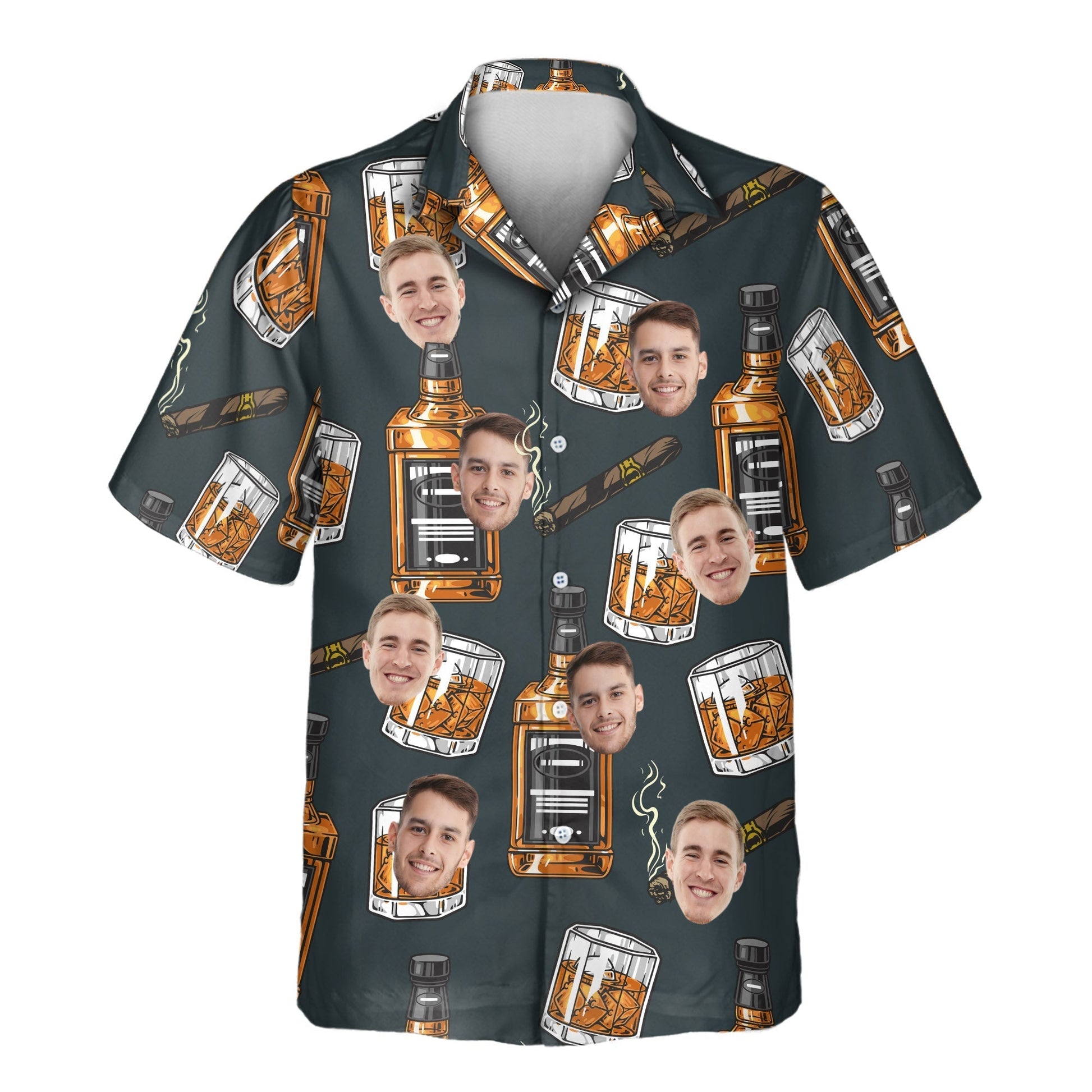 Whiskey & Cigar | Aloha Custom Hawaiian Shirts with Faces or Logos Unisex T-shirt, Sweatshirt, Hoodie, Long Sleeve Tee - T-Shirt, Sweatshirt, Hoodie