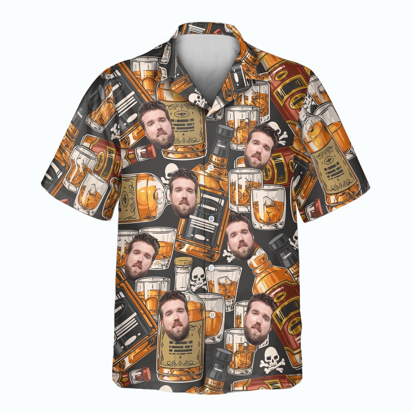 Whiskey & Skulls Retro | Aloha Custom Hawaiian Shirts with Faces or Logos Unisex T-shirt, Sweatshirt, Hoodie, Long Sleeve Tee - T-Shirt, Sweatshirt, Hoodie