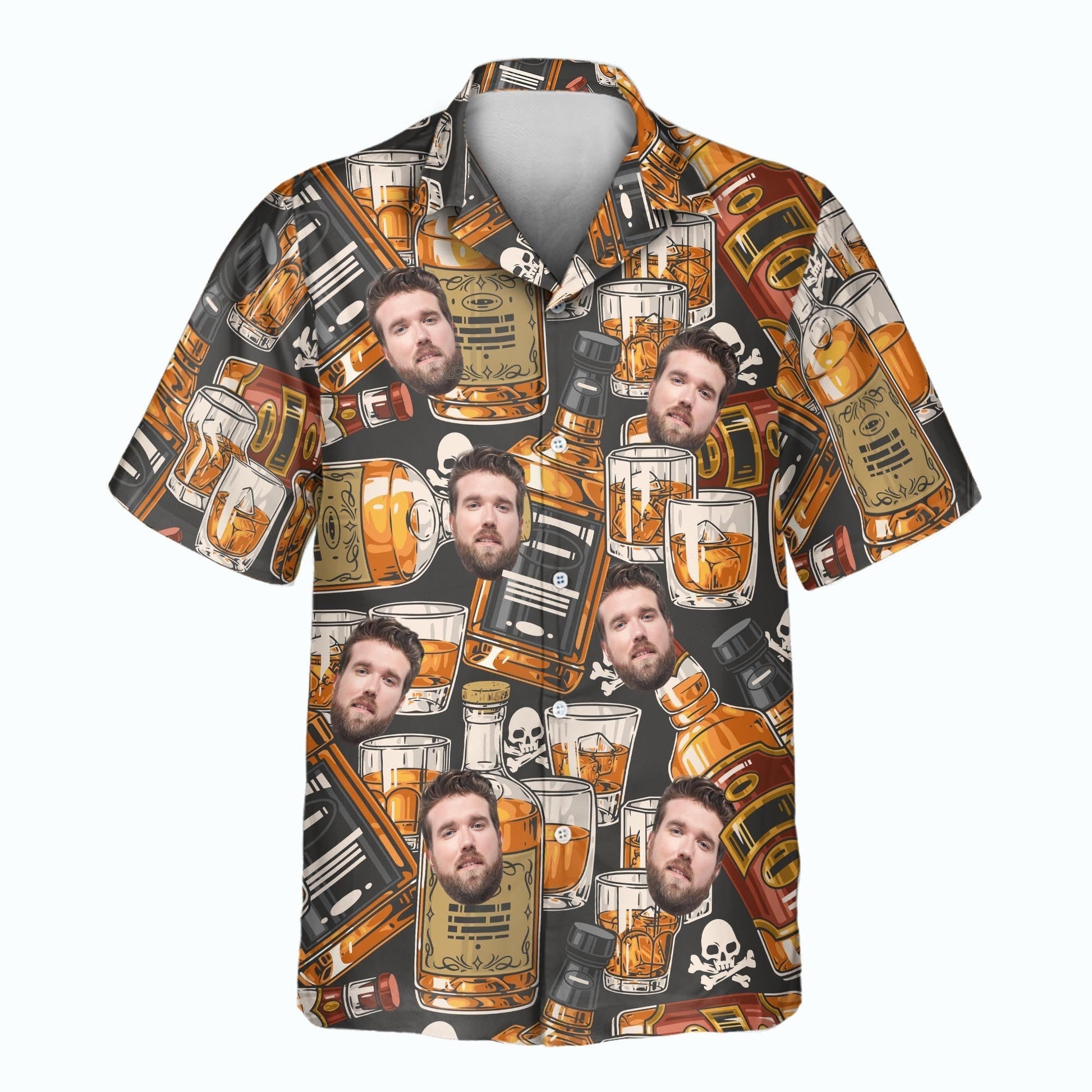 Whiskey & Skulls Retro | Aloha Custom Hawaiian Shirts with Faces or Logos Unisex T-shirt, Sweatshirt, Hoodie, Long Sleeve Tee - T-Shirt, Sweatshirt, Hoodie