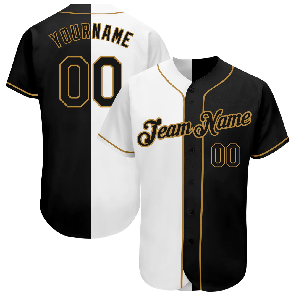 Custom White-Black Old Gold Authentic Split Fashion Baseball Jersey Unisex T-shirt, Sweatshirt, Hoodie, Long Sleeve Tee - T-Shirt, Sweatshirt, Hoodie