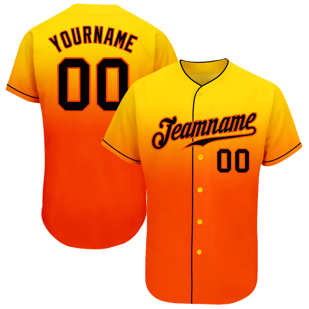Custom Yellow Black-Orange Authentic Fade Fashion Baseball Jersey Unisex T-shirt, Sweatshirt, Hoodie, Long Sleeve Tee - T-Shirt, Sweatshirt, Hoodie