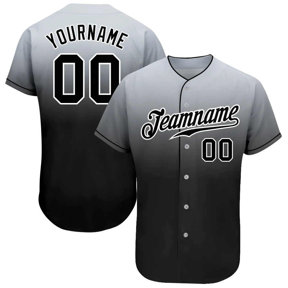 Custom Gray Black-White Authentic Fade Fashion Baseball Jersey Unisex T-shirt, Sweatshirt, Hoodie, Long Sleeve Tee - T-Shirt, Sweatshirt, Hoodie