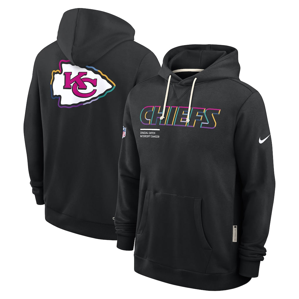 Men's Kansas City Chiefs Black 2025 NFL Crucial Catch Sideline Standard Issue Dri-FIT Hoodie football jersey product view 1