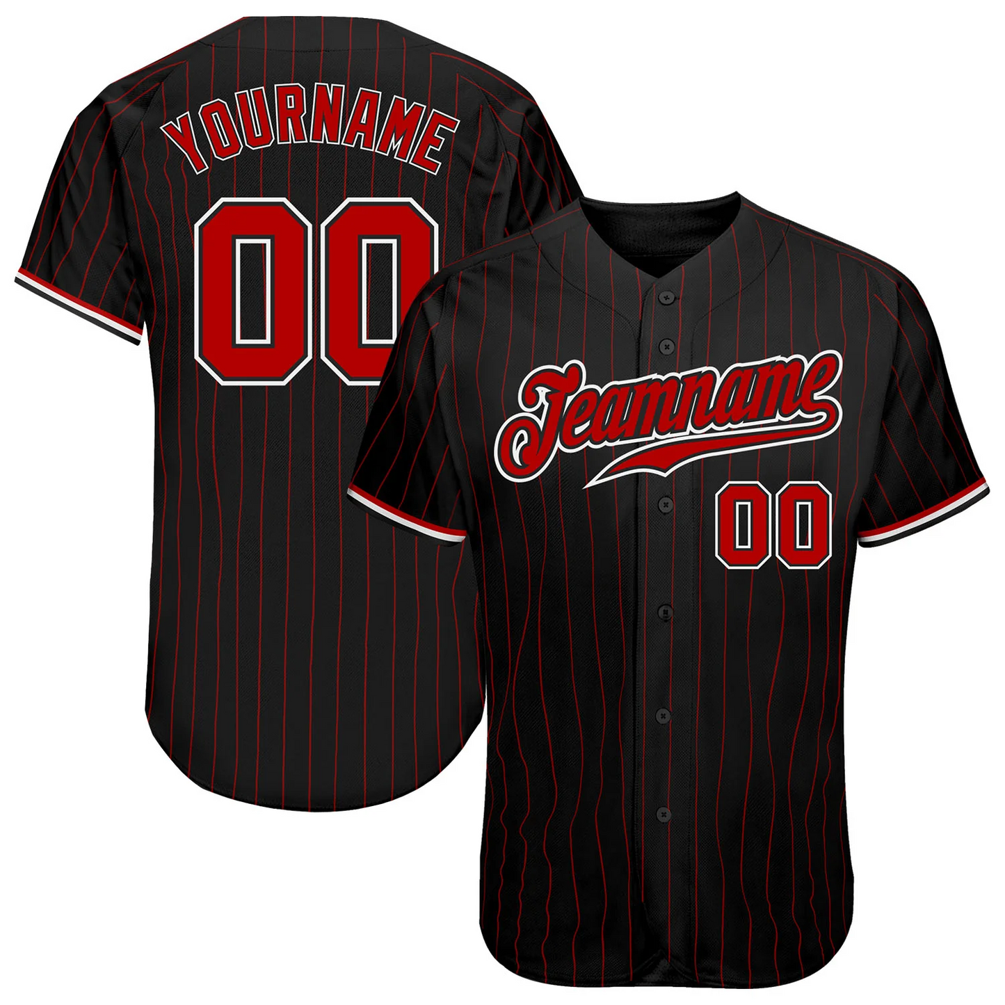 Custom Black Red Pinstripe Red-White Authentic Baseball Jersey Unisex T-shirt, Sweatshirt, Hoodie, Long Sleeve Tee - T-Shirt, Sweatshirt, Hoodie
