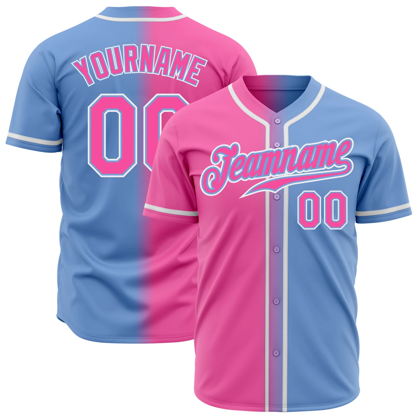 Custom Light Blue Pink-White Authentic Fade Fashion Baseball Jersey Unisex T-shirt, Sweatshirt, Hoodie, Long Sleeve Tee - T-Shirt, Sweatshirt, Hoodie