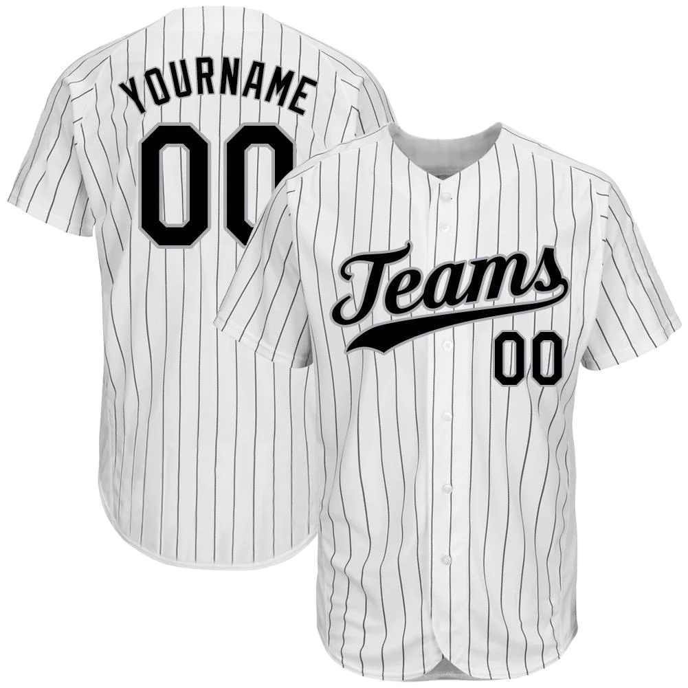 Custom White Black Pinstripe Black-Gray Authentic Baseball Jersey Unisex T-shirt, Sweatshirt, Hoodie, Long Sleeve Tee - T-Shirt, Sweatshirt, Hoodie