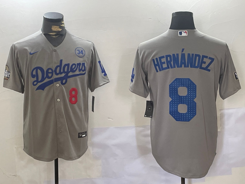 Men's Los Angeles Dodgers Enrique Hernandez #8 Gray Game Jersey baseball jersey product view 1