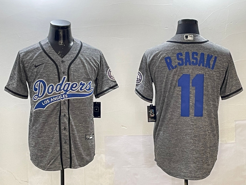 Men's Los Angeles Dodgers Roki Sasaki Gray Game Jersey baseball jersey product view 1