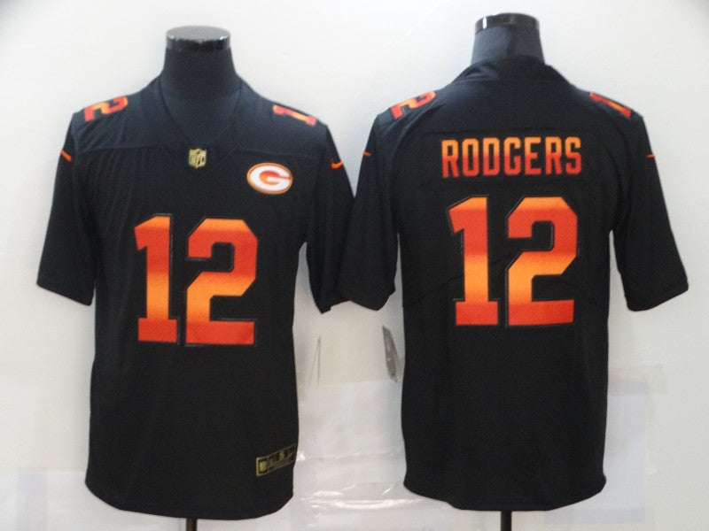 Men's Green Bay Packers Aaron Rodgers #12 Black Player Game Jersey1 football jersey product view 1