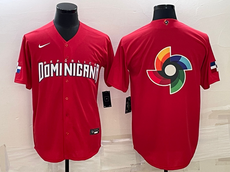 Men's 2023 World Baseball Classic Dominican Republic Red Jersey baseball jersey product view 1