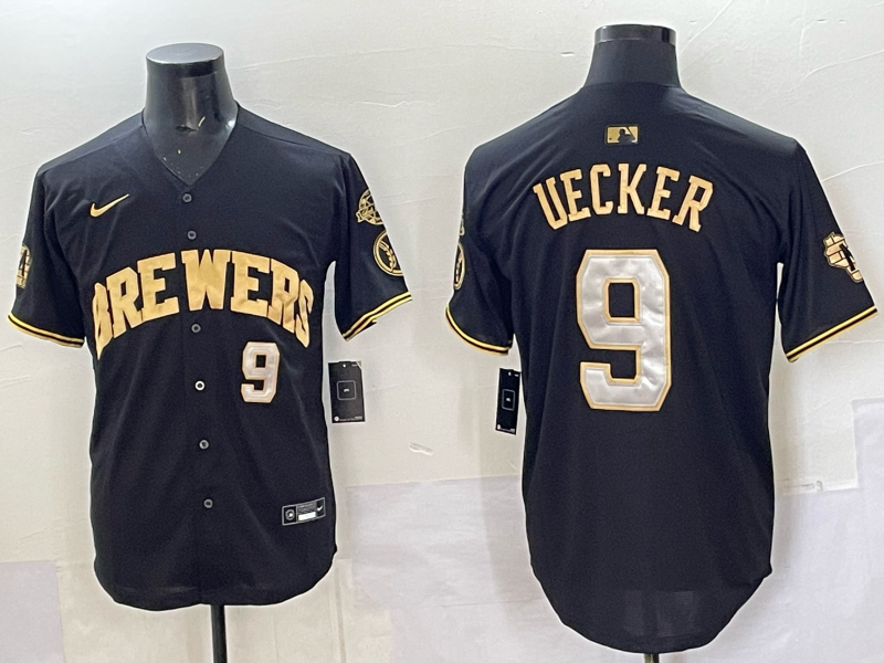 Men's Milwaukee Brewers Bob Uecker Black Replica Player Jersey baseball jersey product view 1
