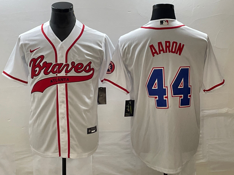 Men's Atlanta Braves Hank Aaron #44 White Replica Player Jersey Joint Edition baseball jersey product view 1