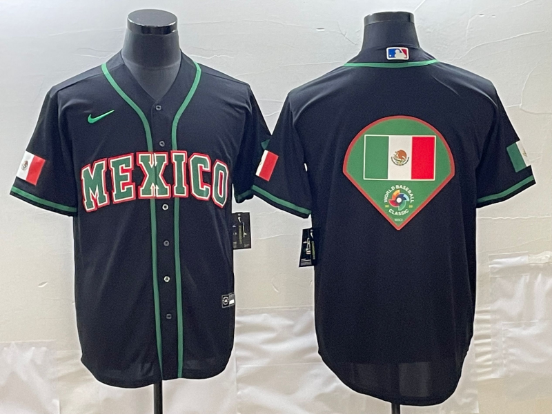 Men's 2023 World Baseball Classic Mexico Black Player Jersey baseball jersey product view 1
