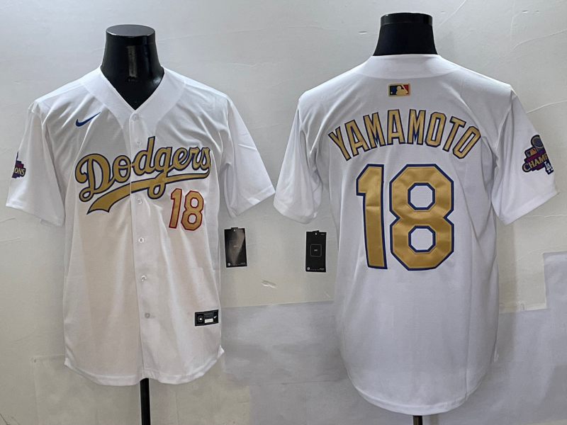 Men's Los Angeles Dodgers Yoshinobu Yamamoto White 2025 Gold Collection Limited Jersey baseball jersey product view 1