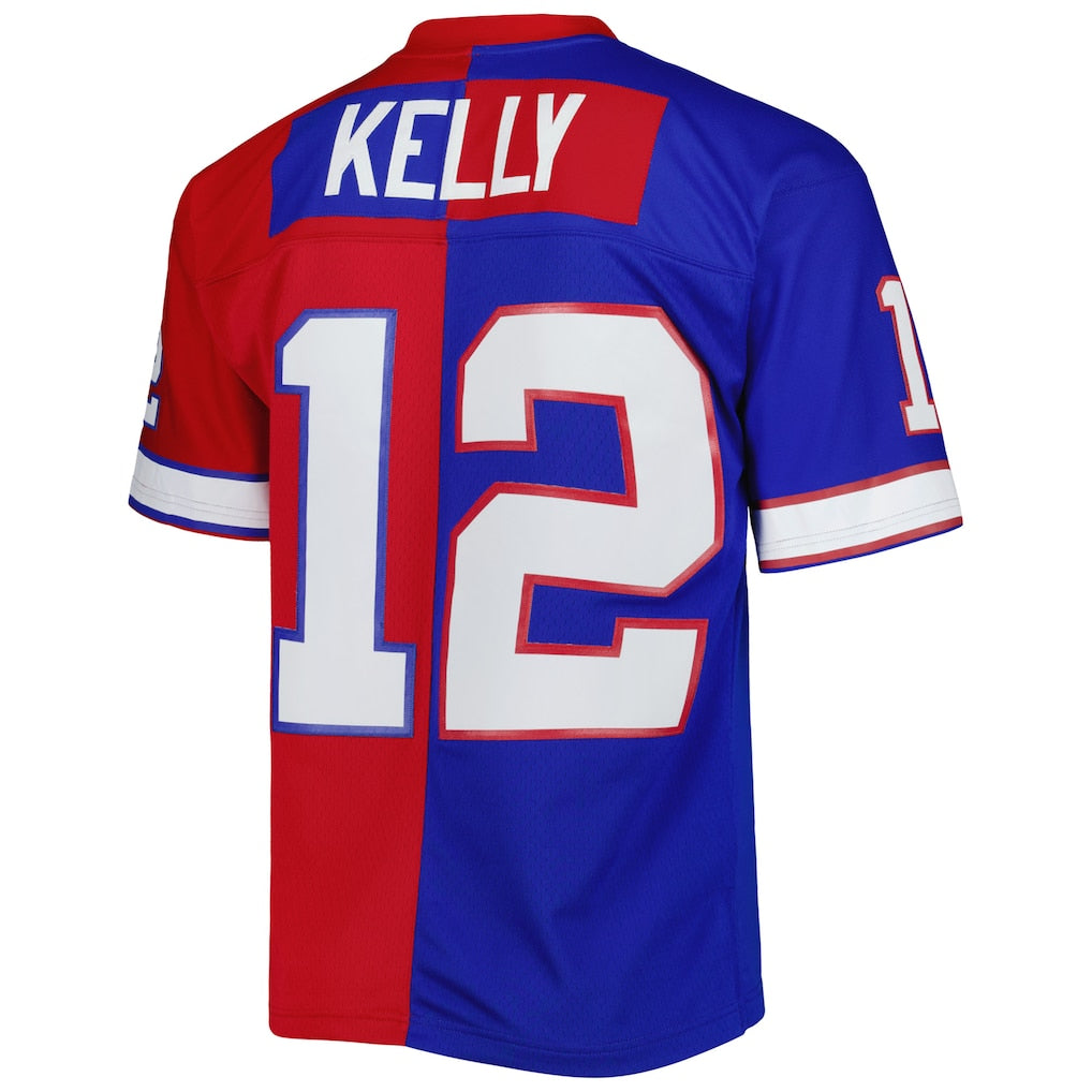 B.Bills #12 Jim Kelly Royal/Red 1990 Split Legacy Replica Jersey football jersey product view 1