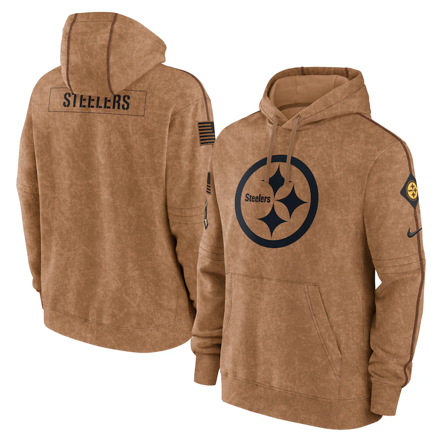 Men's Pittsburgh Steelers Brown 2023 Salute To Service Club Pullover Hoodie1 football jersey product view 1