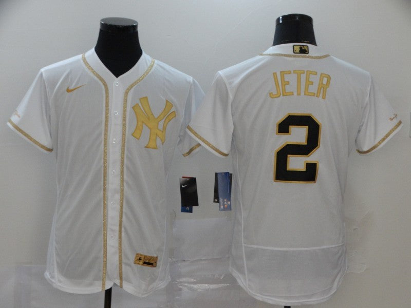 Men's New York Yankees Derek Jeter #2 White Alternate Game Jersey1 baseball jersey product view 1