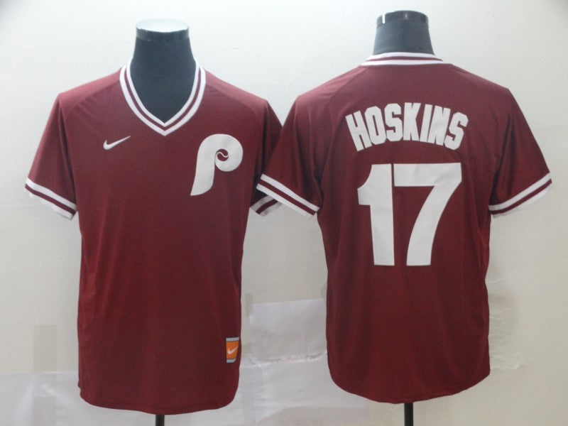 Men's Philadelphia Phillies Rhys Hoskins Red Stitched Jersey baseball jersey product view 1