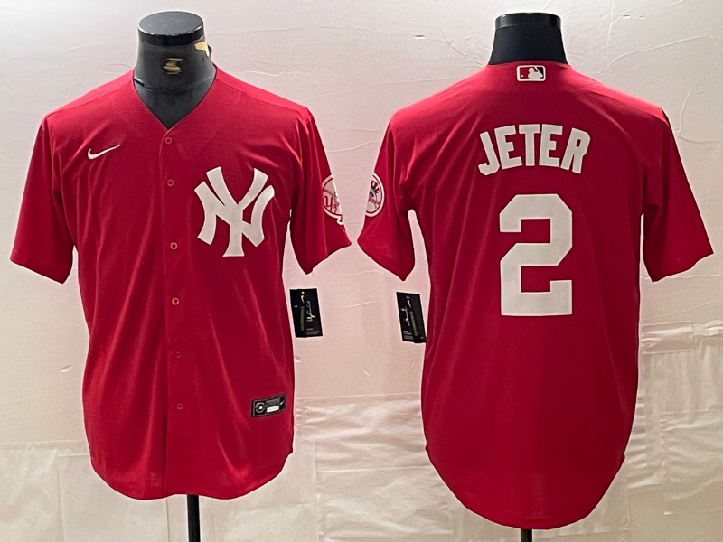 Men's New York Yankees Derek Jeter Red Replica Player Jersey baseball jersey product view 1
